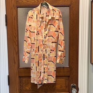 Fate Women’s  Shirt dress with Orange and Yellow Abstract Pattern bucketed belt